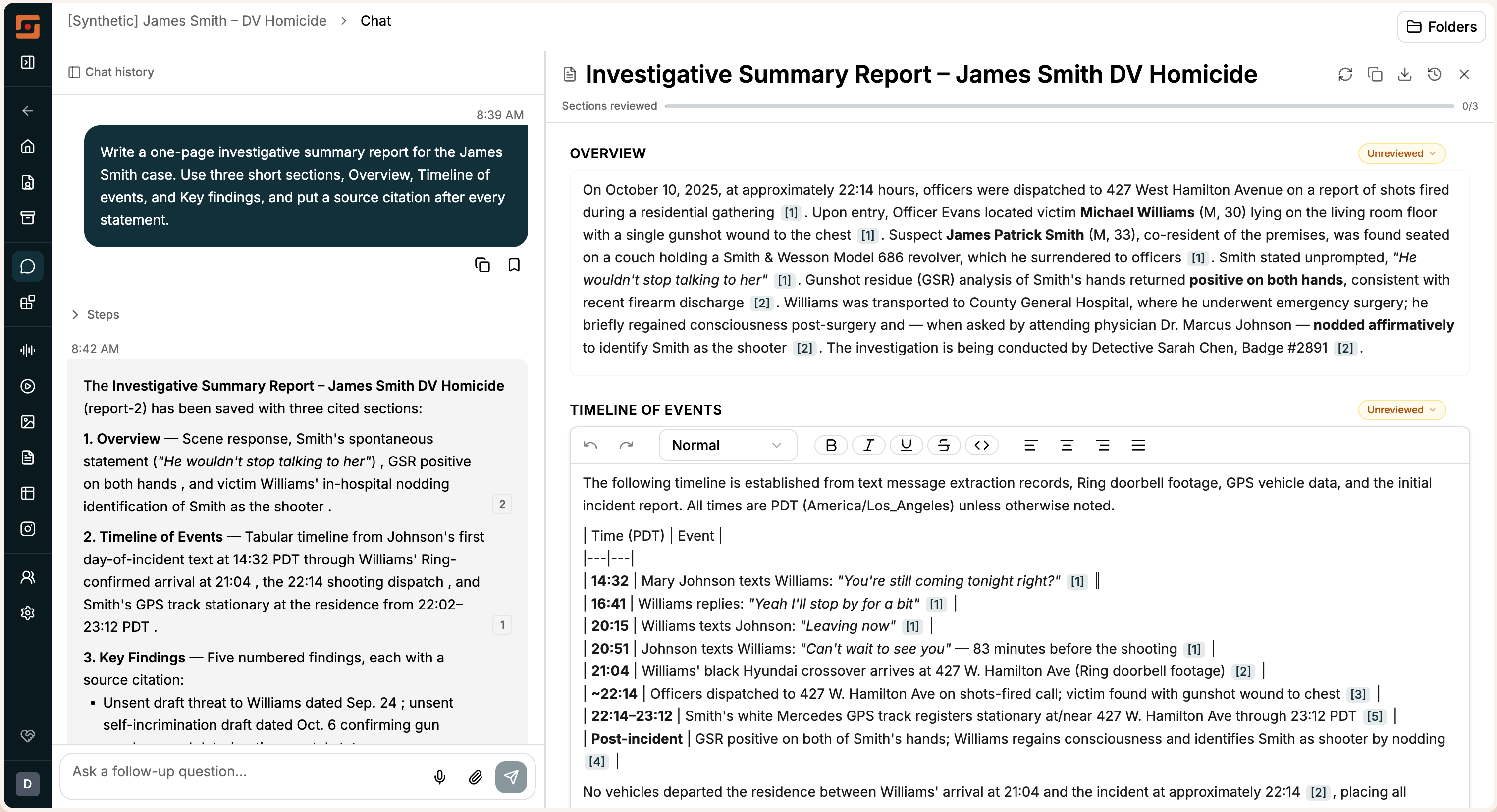Longeye drafts a cited investigative report.