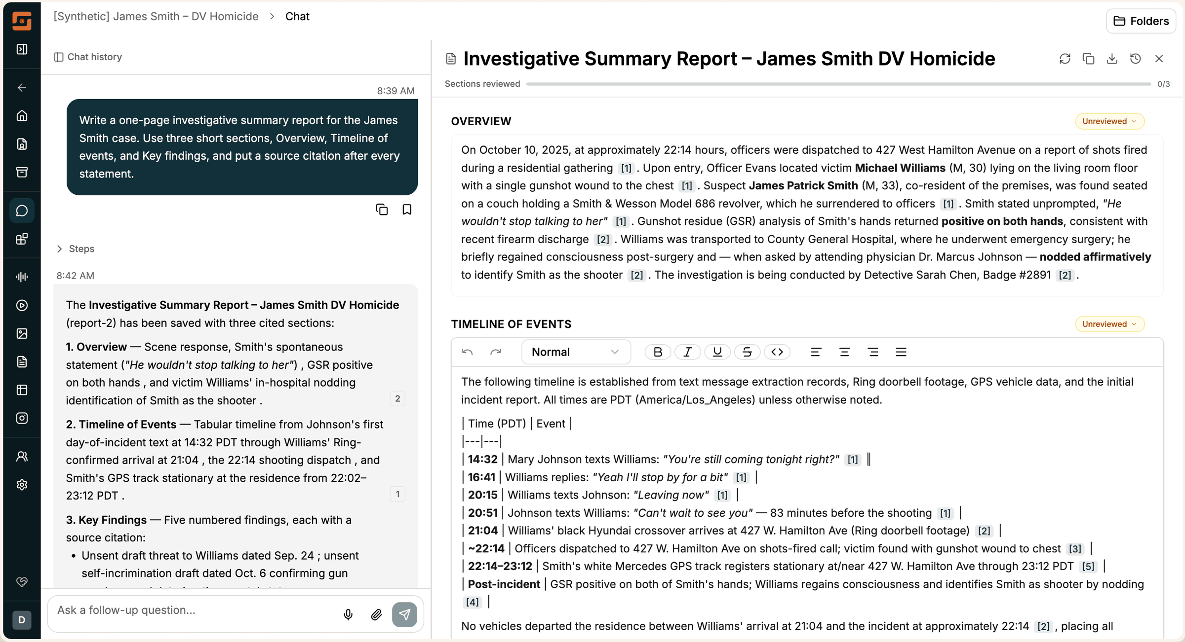 Longeye drafts a cited investigative report.