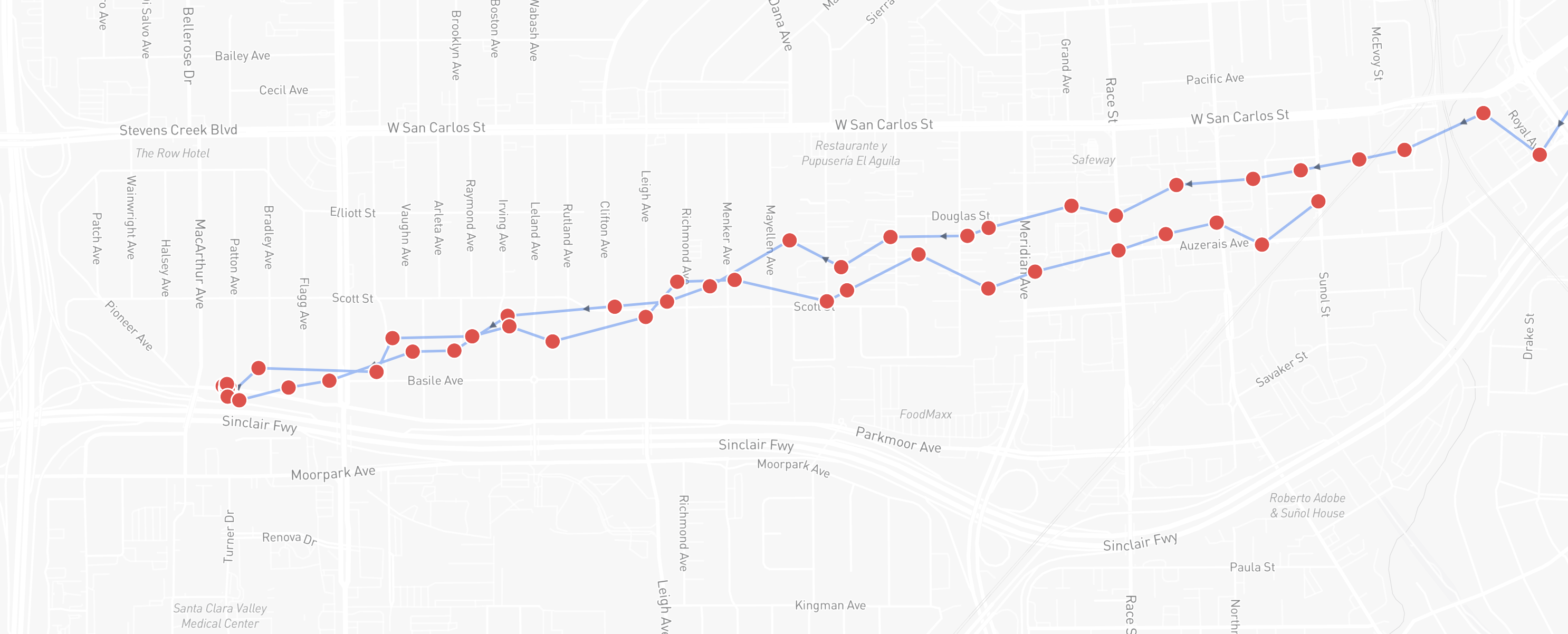 Longeye plots GPS pings, location data, and plate reads on one map, tracing the suspect's route to the scene.
