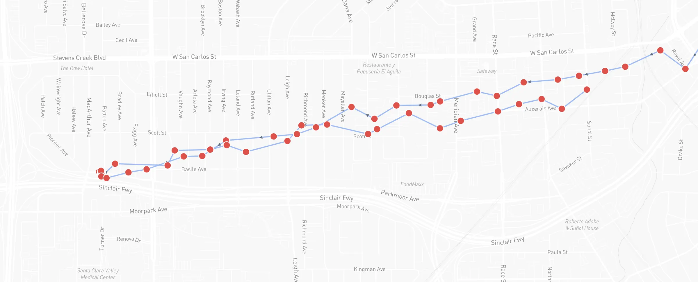 Longeye plots GPS pings, location data, and plate reads on one map, tracing the suspect's route to the scene.